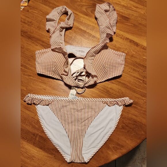 NWT Aerie Seersucker Ruffle Wrap 2 Piece Bikini Size Large - Picture 4 of 10